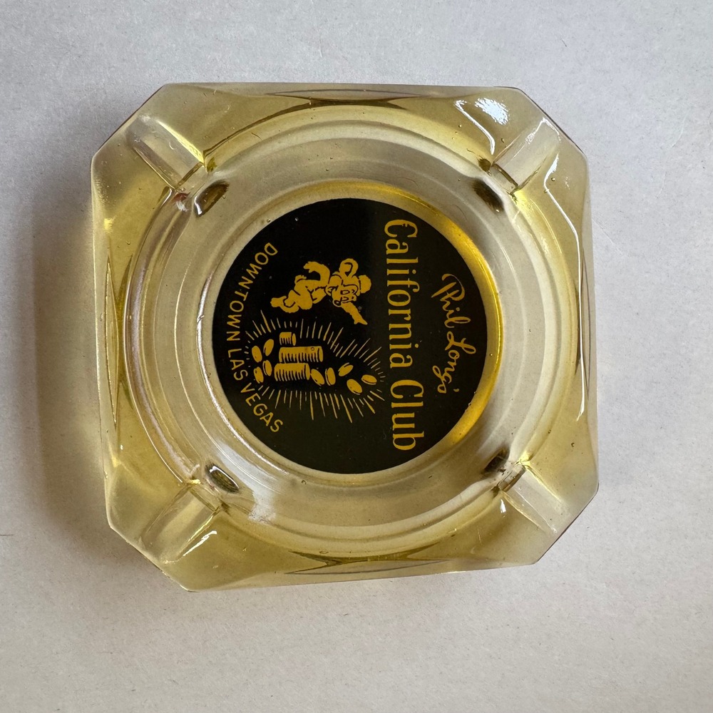 Vintage Phil Longs California Club Downtown Las Vegas Amber Glass‎ Ashtray
